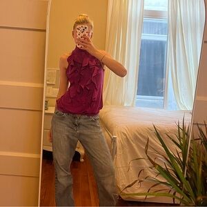 The Limited Purple Ruffle Halter Top